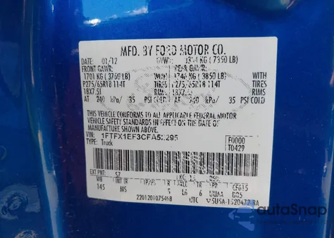 2012 Ford F-150 Xlt z USA, uszkodzony, nr VIN 1FTFX1EF3CFA52295